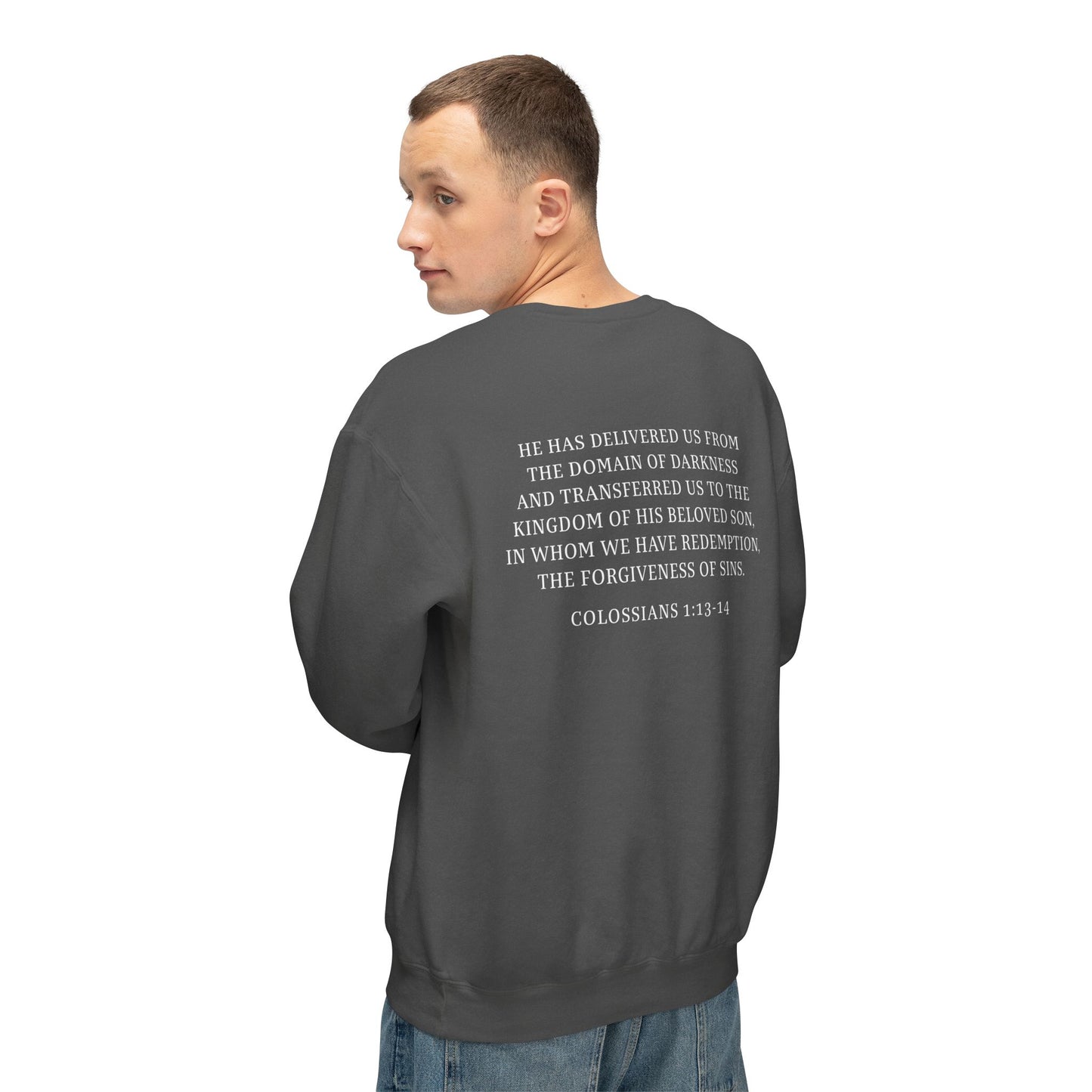 Rescued Colossians 1:13 Cotton Crewneck Sweatshirt — Bible Verse Christian Pullover
