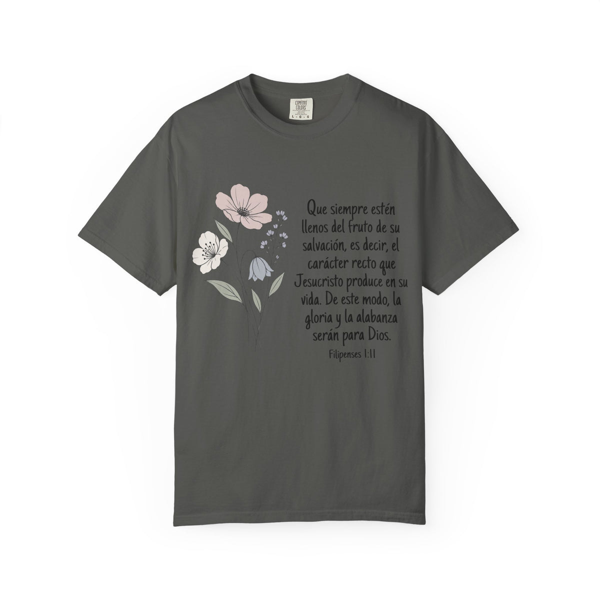 Christian Floral Verse T-Shirt — Spanish Filipenses 1:11 Scripture Tee