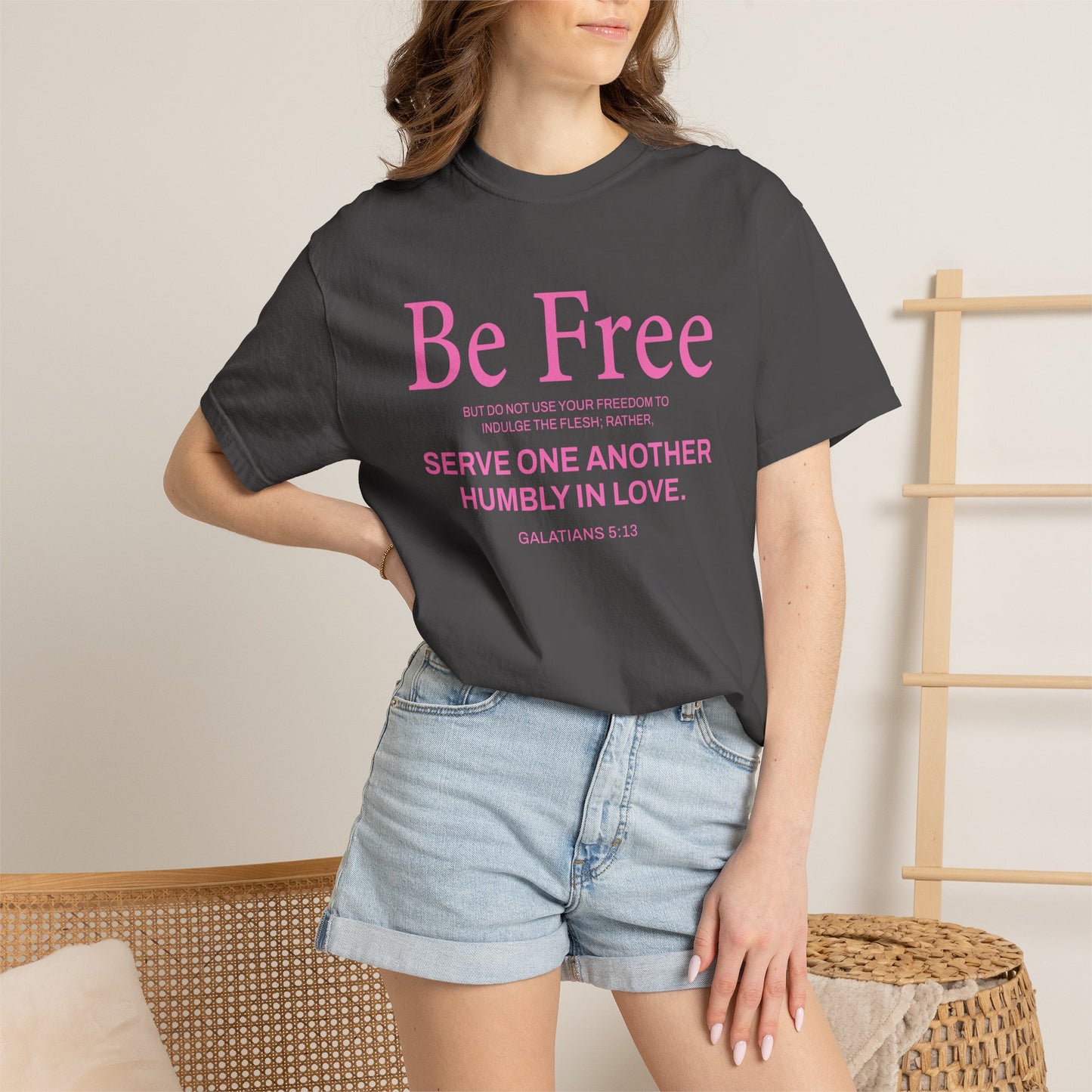 Be Free Galatians 5:13 Pink T-Shirt — Faith-Inspired Christian Tee