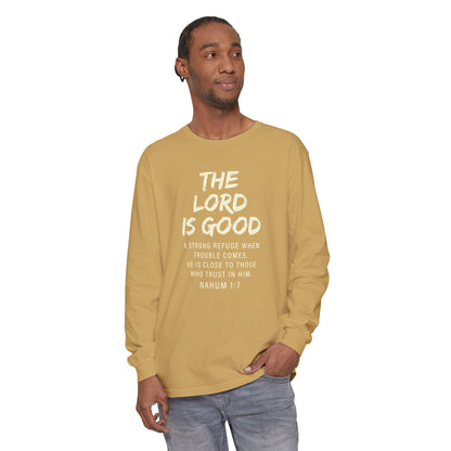 The Lord Is Good "NAHUM 1:7" BEIGE 100% cotton long sleeve