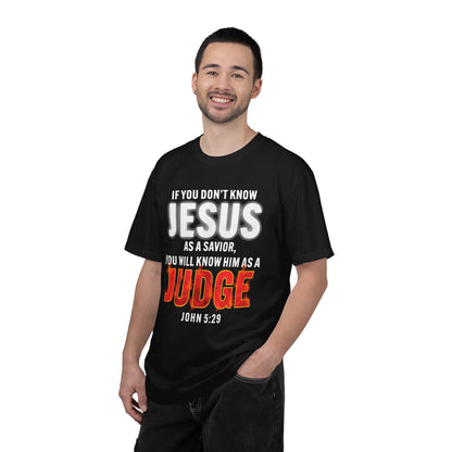 Know Jesus as Savior Cotton T-shirt — Faith-Based Christian Tee