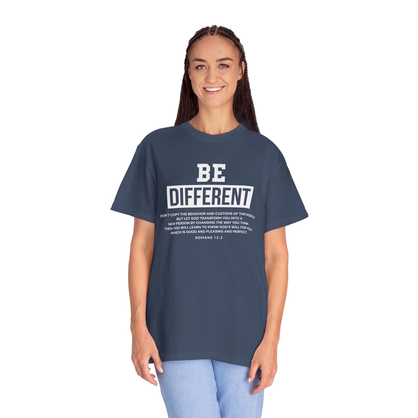 Be Different Romans 12:2 T-Shirt — Christian Faith Graphic T-shirt