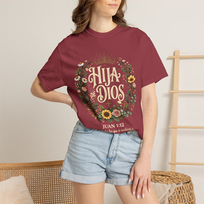 Hija de Dios Floral T‑Shirt — Juan 1:12 Christian Tee