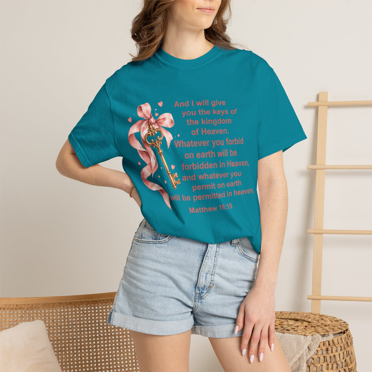 Christian Scripture Keys of the Kingdom T-shirt — Matthew 16:19 Floral Design
