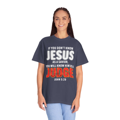 Know Jesus as Savior Cotton T-shirt — Faith-Based Christian Tee