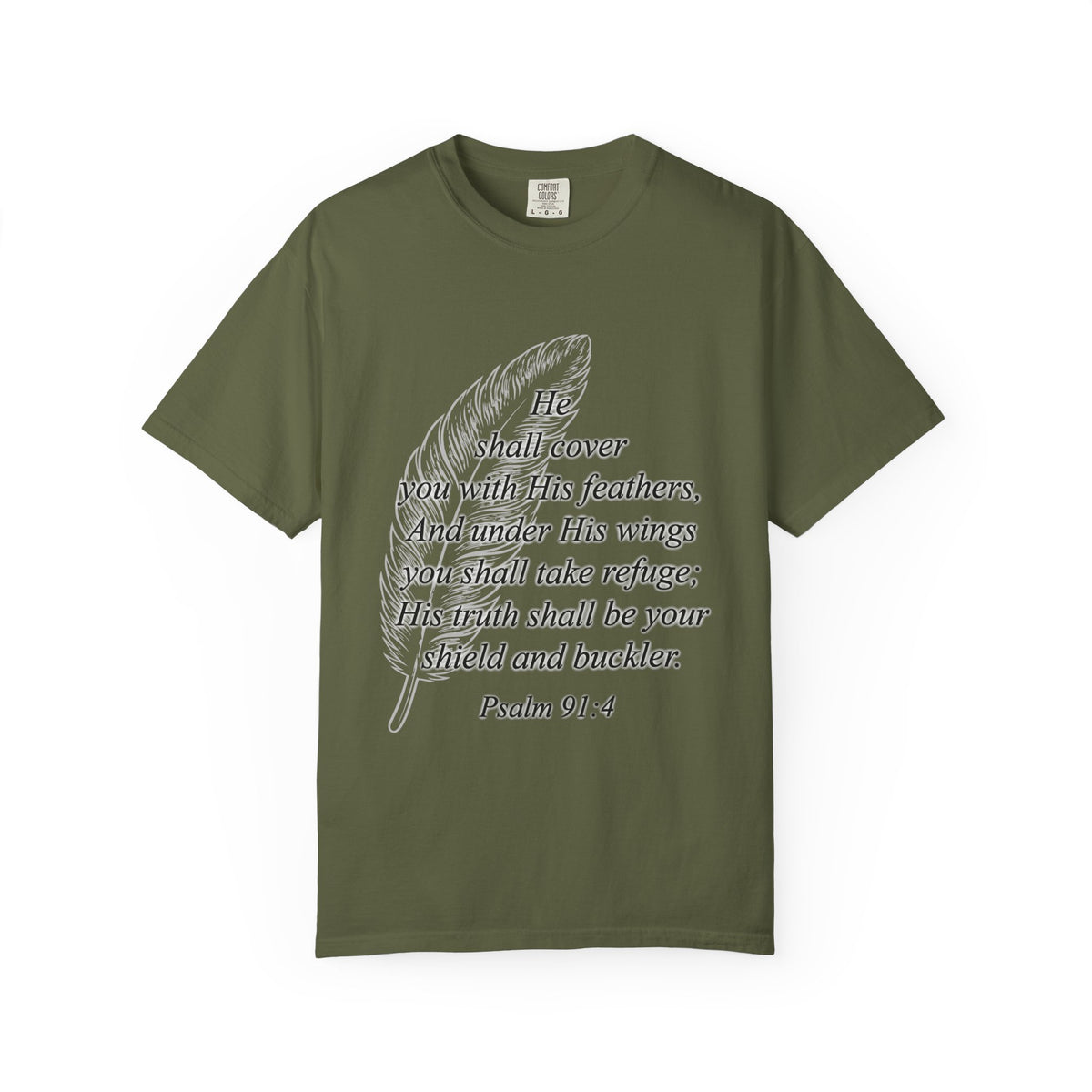Psalm 91 Feather T-Shirt — 'He Shall Cover You' Christian Faith Tee
