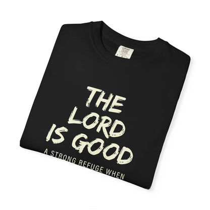 The Lord is Good "Nahum 1:7" Beige 100% cotton T-shirt