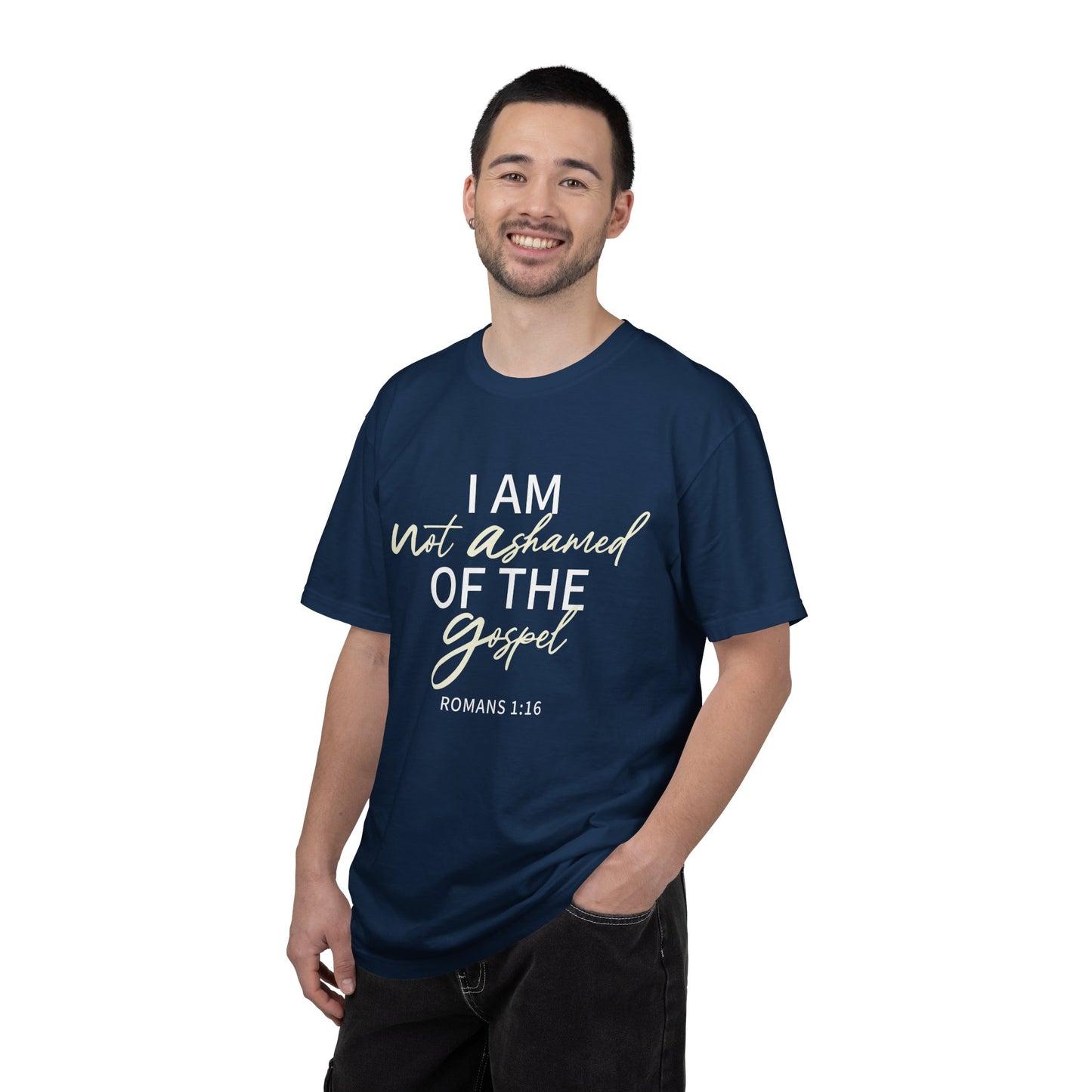 Romans 1:16 T-Shirt — Beige 100% Cotton