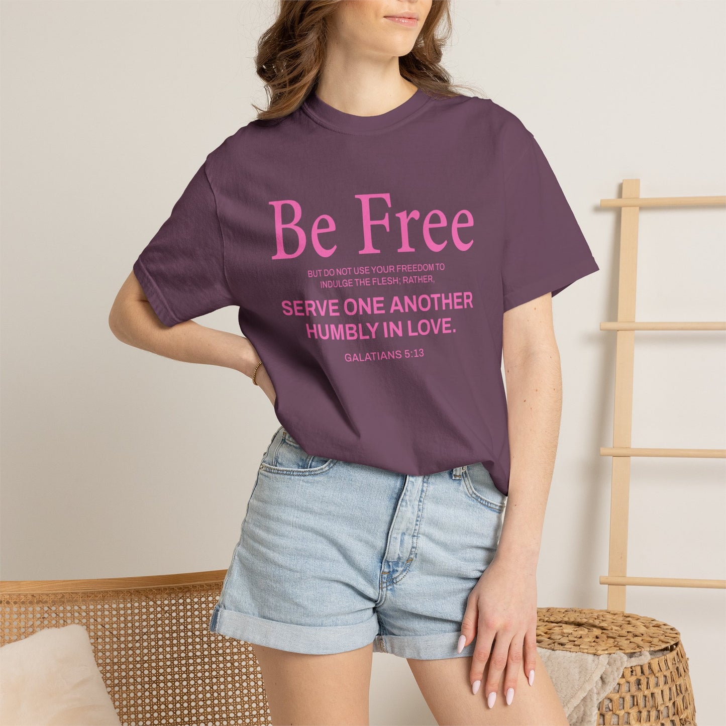 Be Free Galatians 5:13 Pink T-Shirt — Faith-Inspired Christian Tee