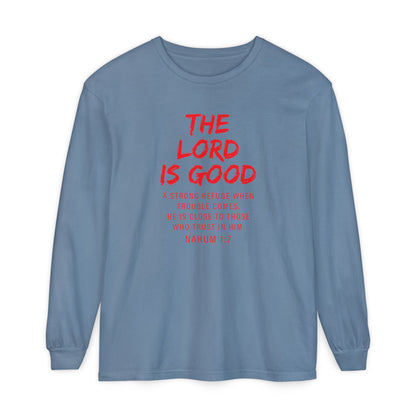 The Lord is Good "Nahum 1:7" Red Long Sleeve