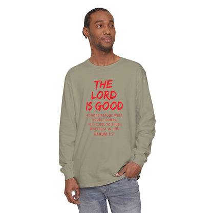 The Lord is Good "Nahum 1:7" Red Long Sleeve