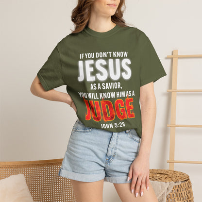 Know Jesus as Savior Cotton T-shirt — Faith-Based Christian Tee