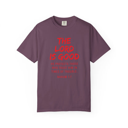 The Lord is Good "Nahum 1:7" Red T-Shirt