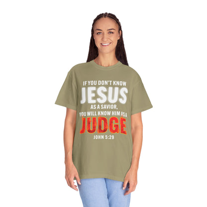 Know Jesus as Savior Cotton T-shirt — Faith-Based Christian Tee