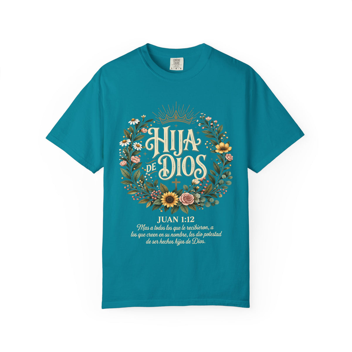 Hija de Dios Floral T‑Shirt — Juan 1:12 Christian Tee