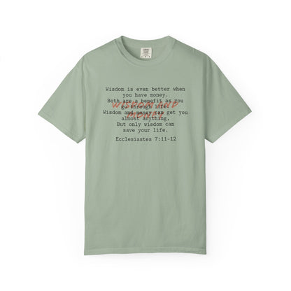 Wisdom and Money Ecclesiastes 7:11-12 100% Cotton T-Shirt — Spanish Wise Woman Bible Verse