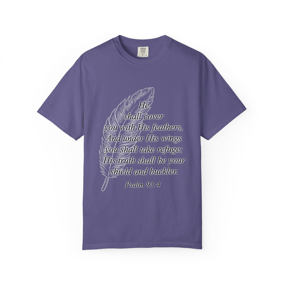 Psalm 91 Feather T-Shirt — 'He Shall Cover You' Christian Faith Tee