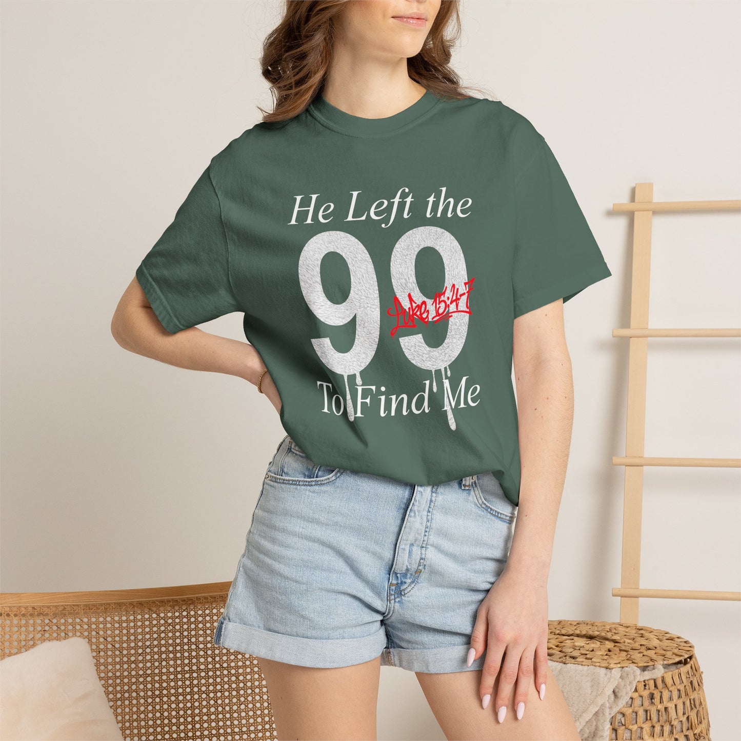 He Left the 99 Luke 15:4-7 T-Shirt — Christian Faith Parable Tee 100% Cotton