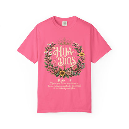 Hija de Dios Floral T‑Shirt — Juan 1:12 Christian Tee