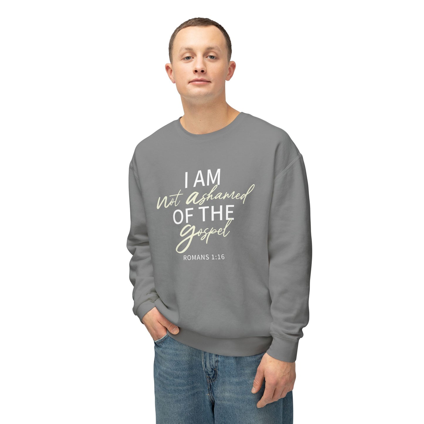 Romans 1:16 Beige Cotton Sweatshirt — Faith Verse Crewneck