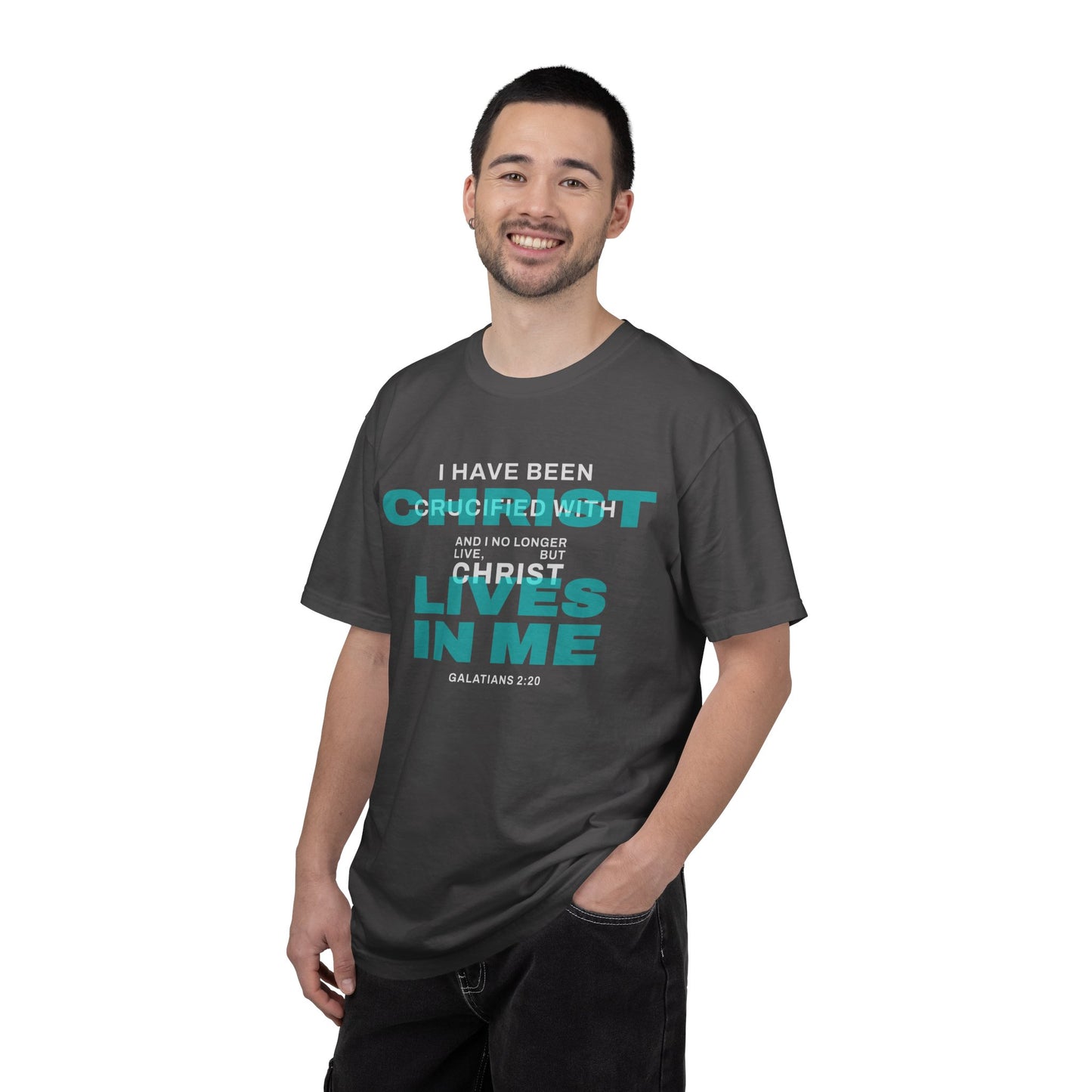 I have been Crucified with Christ "Galatians 2:20" TEAL 100% Cotton T-Shirt