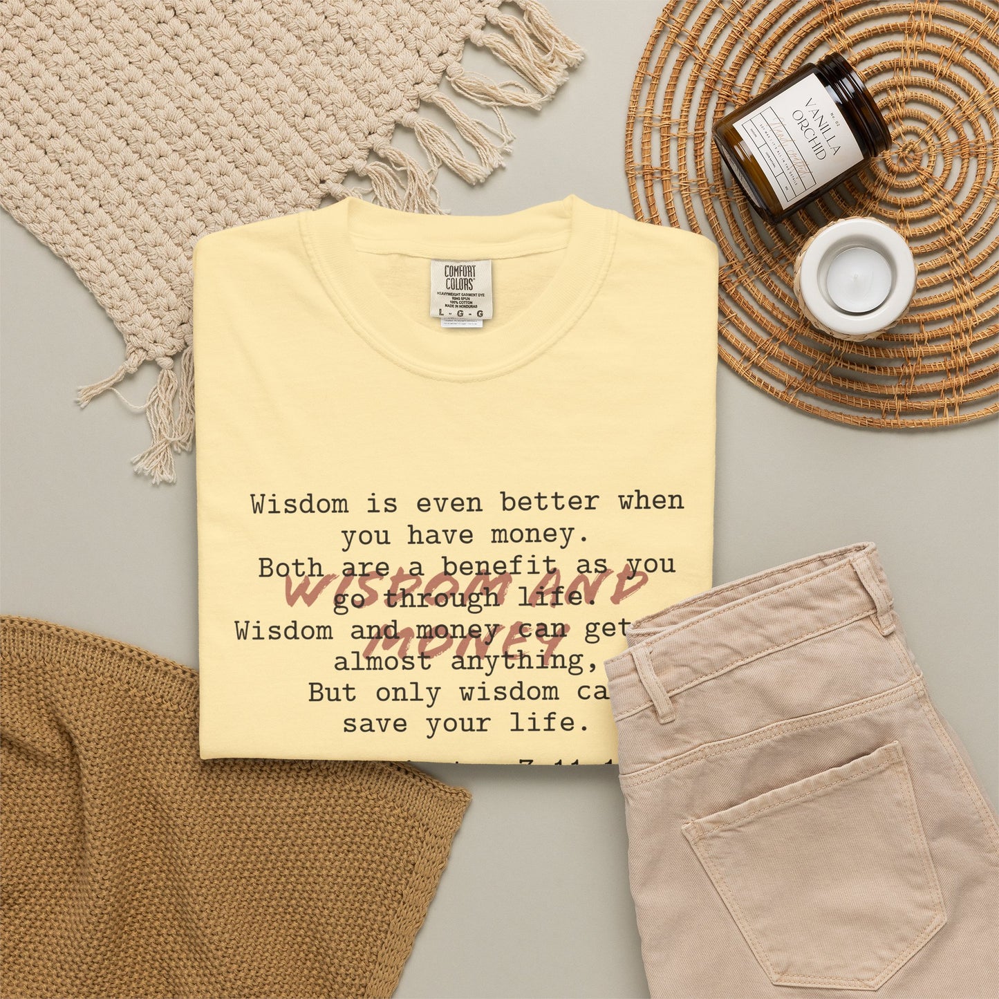 Wisdom and Money Ecclesiastes 7:11-12 100% Cotton T-Shirt — Spanish Wise Woman Bible Verse