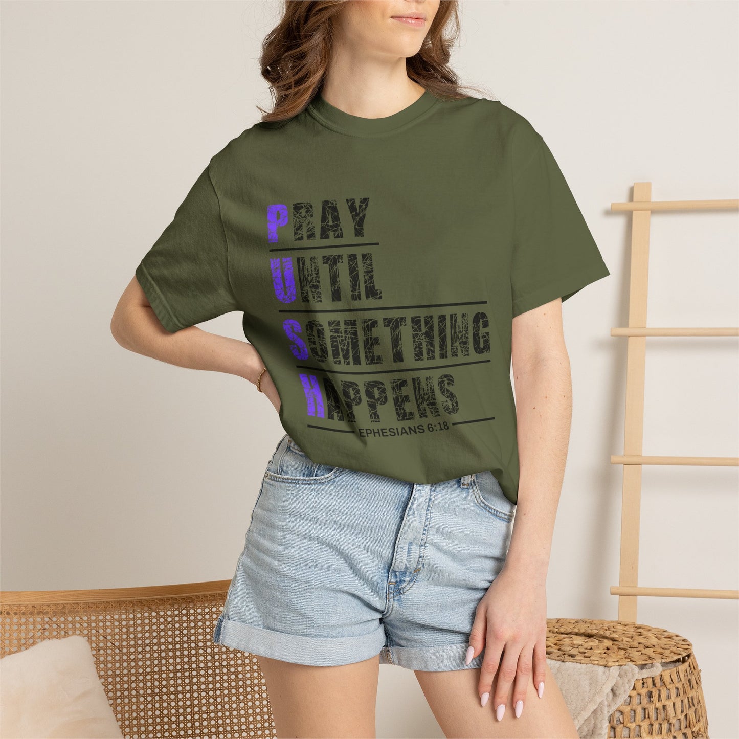 PUSH Ephesians 6:18 100% Cotton Faith & Prayer Graphic Tee