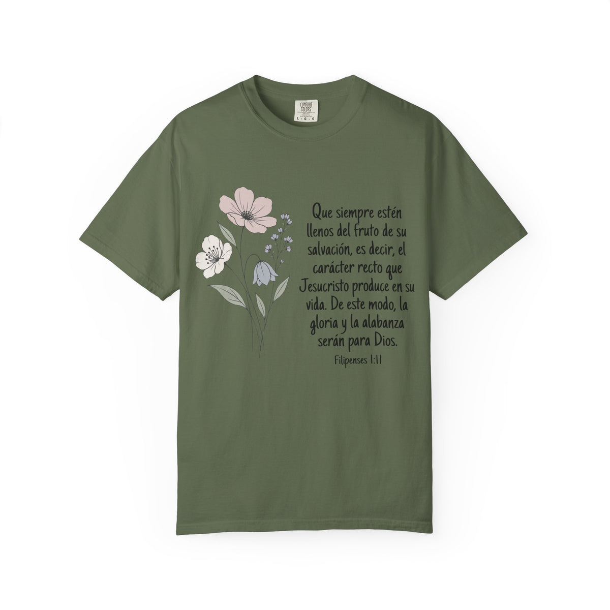 Christian Floral Verse T-Shirt — Spanish Filipenses 1:11 Scripture Tee