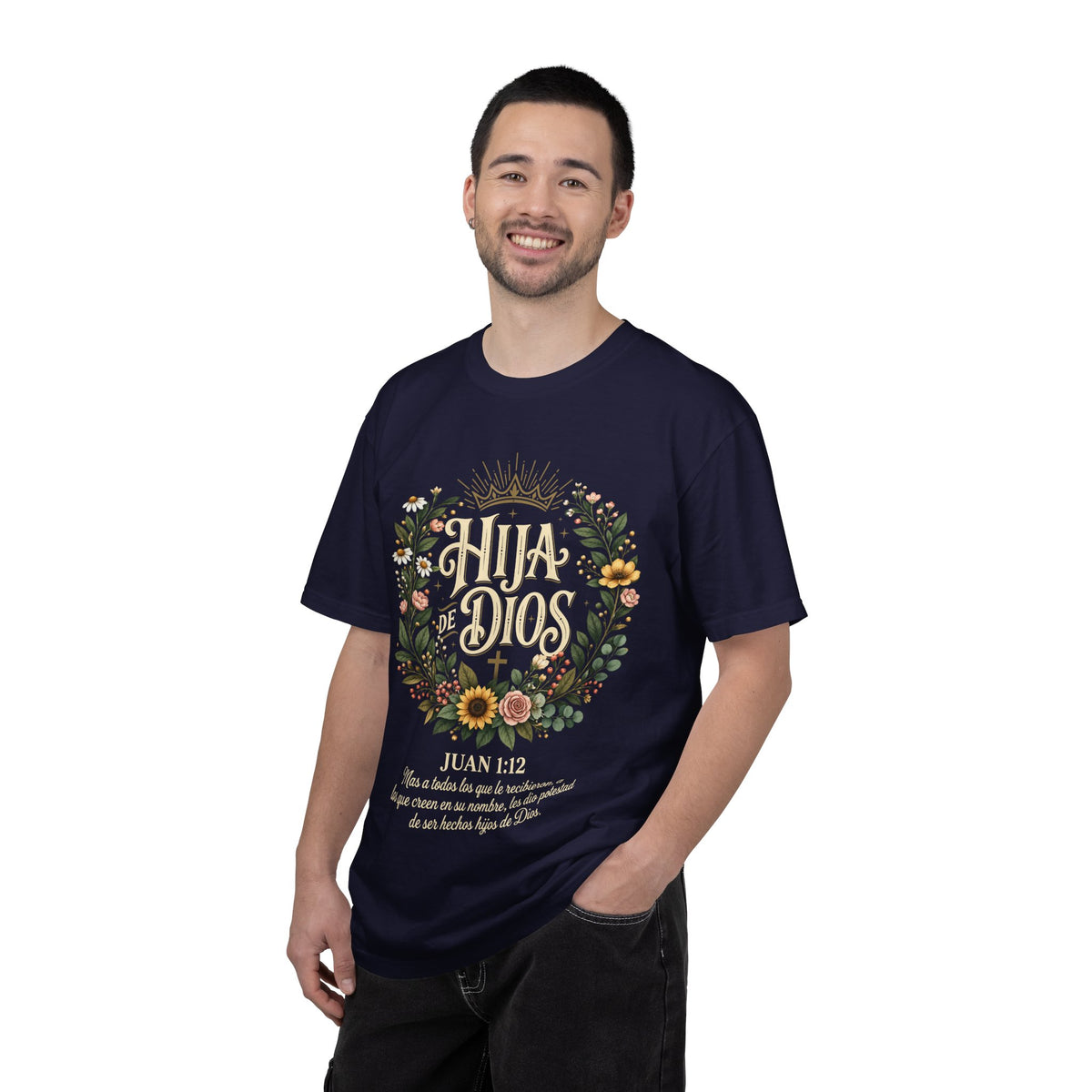 Hija de Dios Floral T‑Shirt — Juan 1:12 Christian Tee