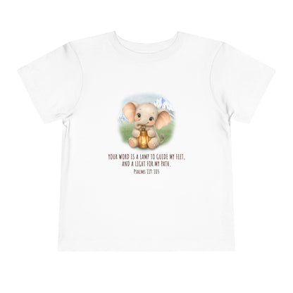 Toddler Tee - Cute Elephant with Lantern & Psalm 119:105 Inspirational Kids T-Shirt