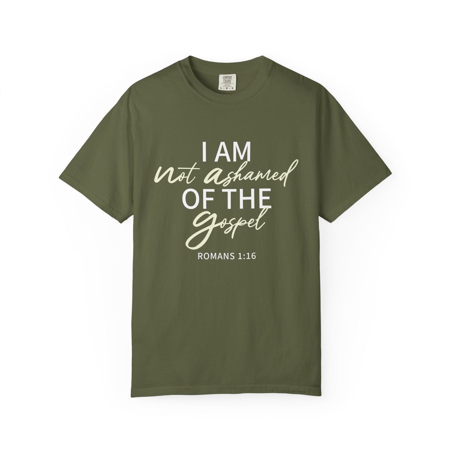 Romans 1:16 T-Shirt — Beige 100% Cotton
