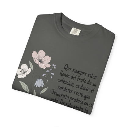 Christian Floral Verse T-Shirt — Spanish Filipenses 1:11 Scripture Tee