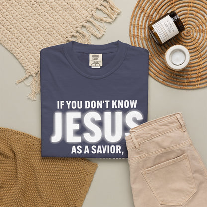 Know Jesus as Savior Cotton T-shirt — Faith-Based Christian Tee