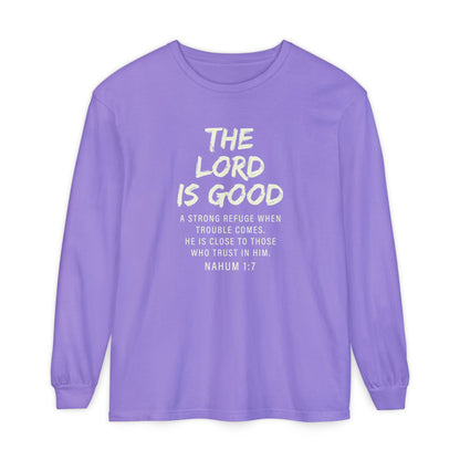 The Lord Is Good "NAHUM 1:7" BEIGE 100% cotton long sleeve