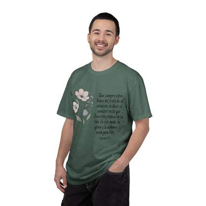 Christian Floral Verse T-Shirt — Spanish Filipenses 1:11 Scripture Tee