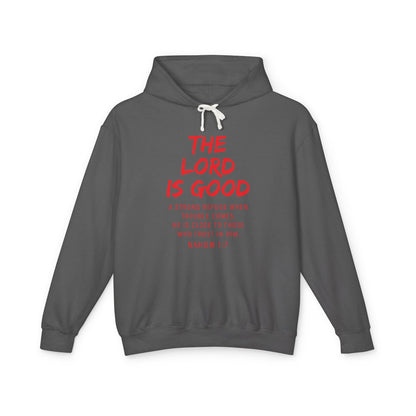 The Lord is Good "Nahum 1:7" RED 100% cotton Hoodie