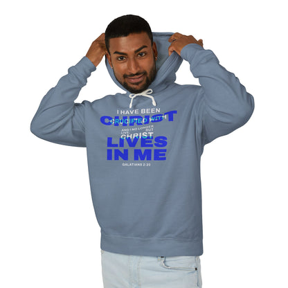 I have been Crucified with Christ "Galatians 2:20"  Blue 100% Cotton Unisex Hoodie