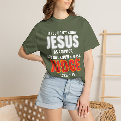 Know Jesus as Savior Cotton T-shirt — Faith-Based Christian Tee