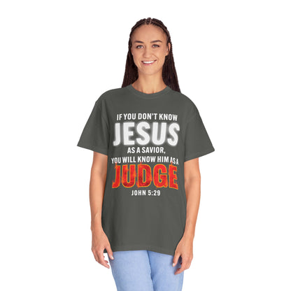 Know Jesus as Savior Cotton T-shirt — Faith-Based Christian Tee