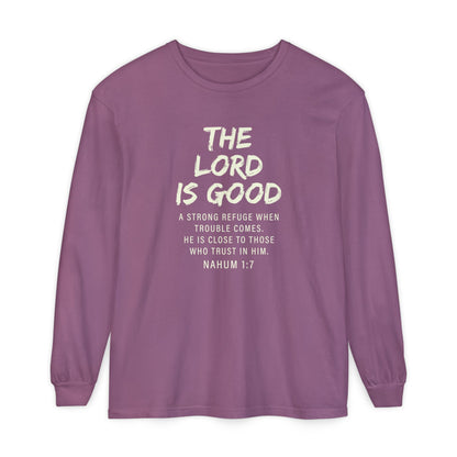 The Lord Is Good "NAHUM 1:7" BEIGE 100% cotton long sleeve