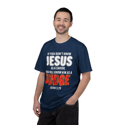 Know Jesus as Savior Cotton T-shirt — Faith-Based Christian Tee
