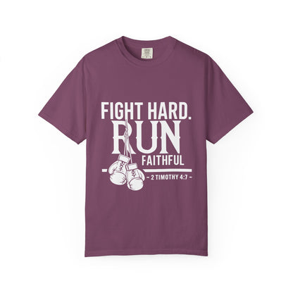 Fight Hard Run Faithful T-Shirt — Christian Boxing Inspirational Tee (2 Timothy 4:7)