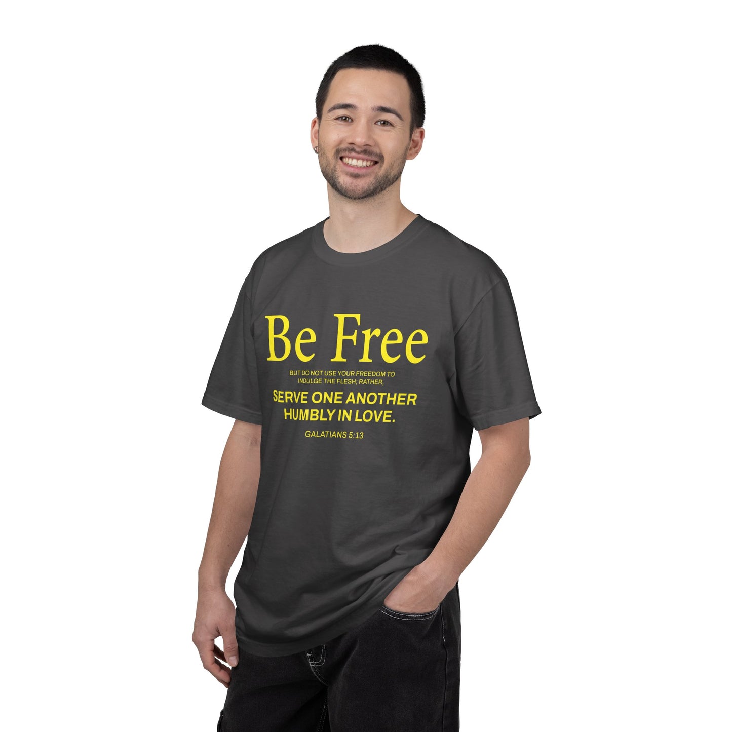 Be Free "Galatians 5:13" Yellow 100% Cotton T-Shirt