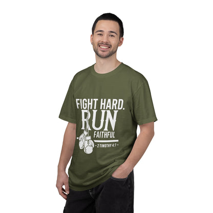 Fight Hard Run Faithful T-Shirt — Christian Boxing Inspirational Tee (2 Timothy 4:7)