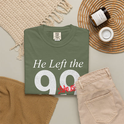 He Left the 99 Luke 15:4-7 T-Shirt — Christian Faith Parable Tee 100% Cotton