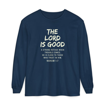The Lord Is Good "NAHUM 1:7" BEIGE 100% cotton long sleeve
