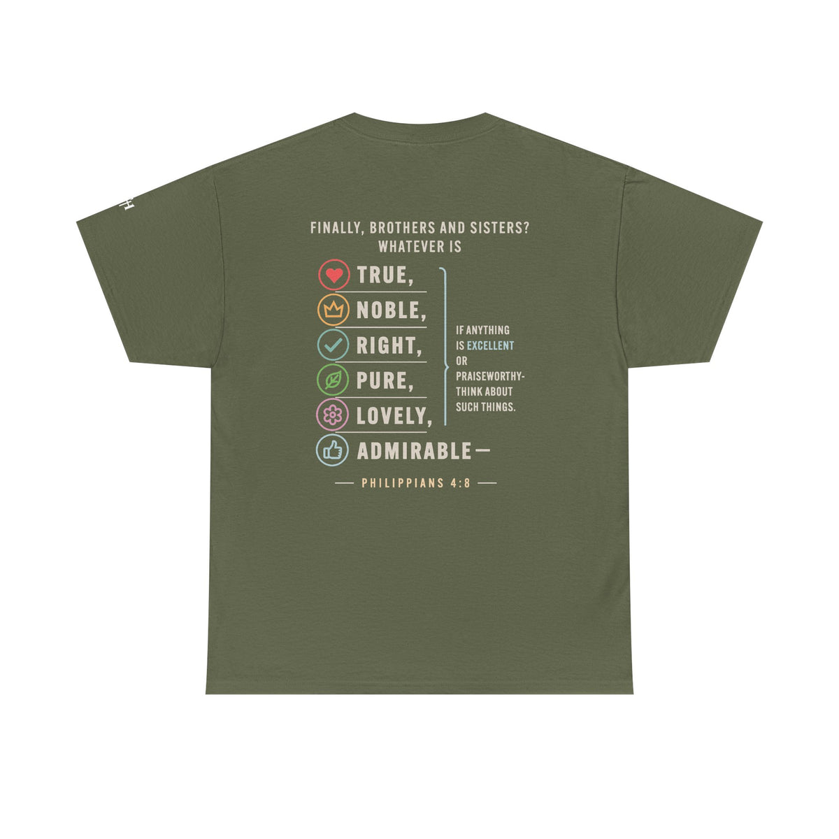 Philippians 4:8 True Noble Right Pure Lovely Adorably Christian T-Shirt