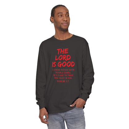 The Lord is Good "Nahum 1:7" Red Long Sleeve