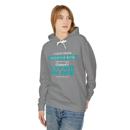 I Have Been Crucified with Christ "Galatians 2:20" Teal 100% Cotton Hoodie