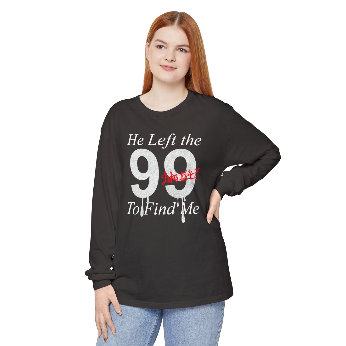 He Left the 99 Long Sleeve — Luke 15:4-7 Christian Crewneck